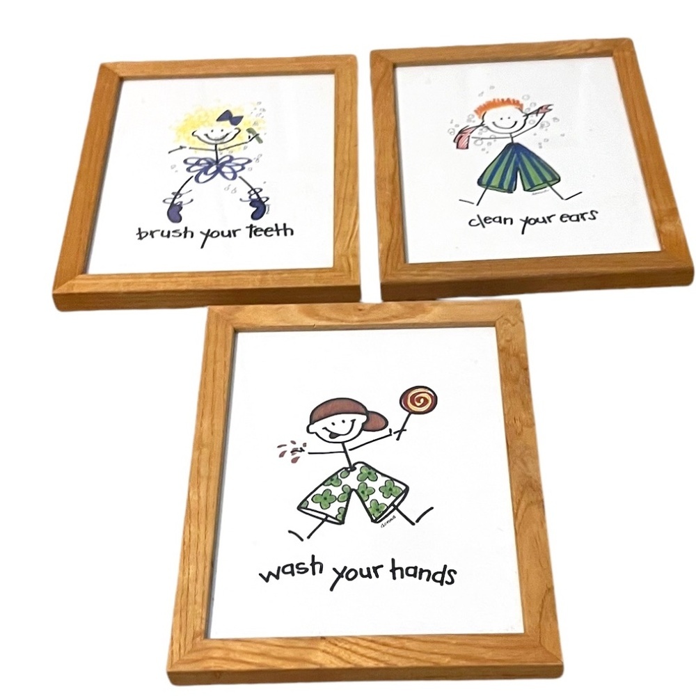 Set of 3 1990's‎ Bathroom Etiquette Stick Figure Prints by Donna
